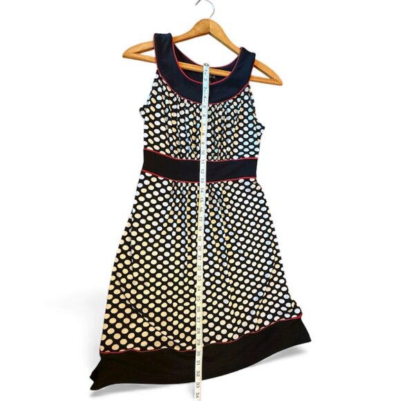 Enfocus Studio Black/White Polka Dot Sleeveless A-Line Dress Red Trim Size 8 - Picture 3 of 7